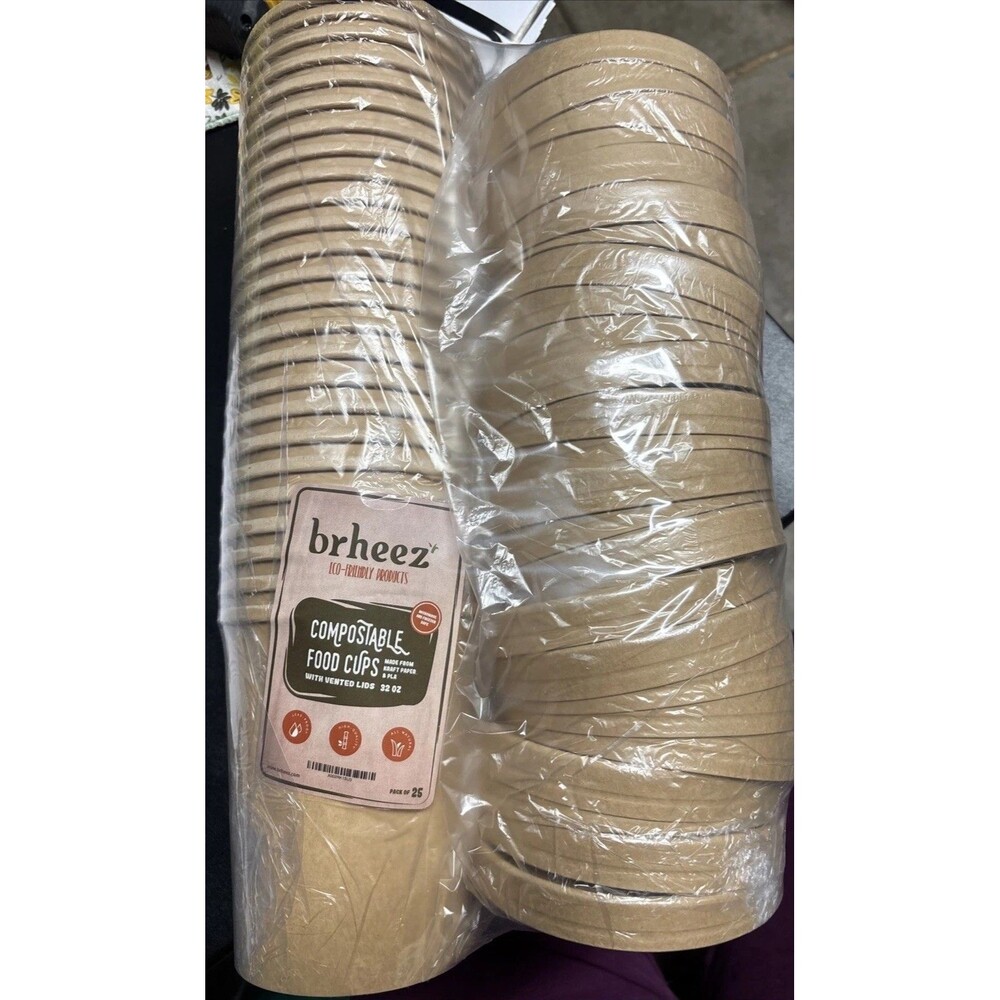Eco Friendly Compostable Food Cups With Vented Lids 32oz Pack Of 25 Cups No Leak